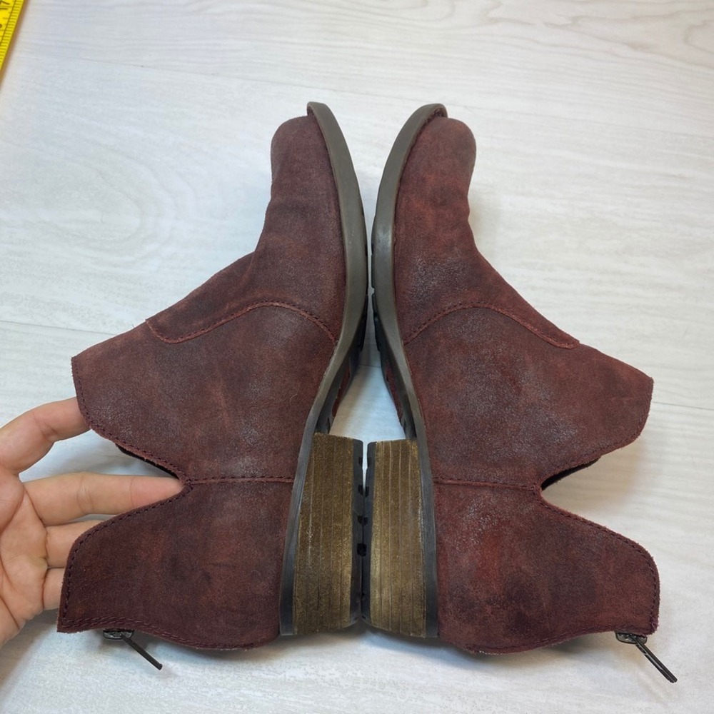 Born Womens 9.5 Kerri Ankle Boots Booties Burgundy Suede Zip Cutout Block Heel - Picture 3 of 7